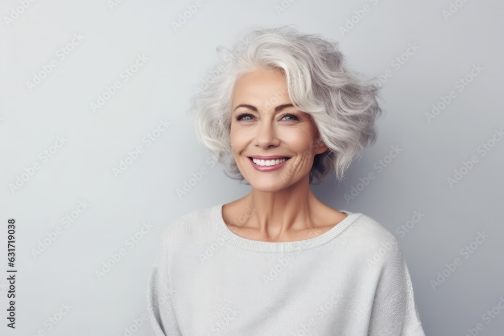 Beautiful elderly woman with gray hair smiling