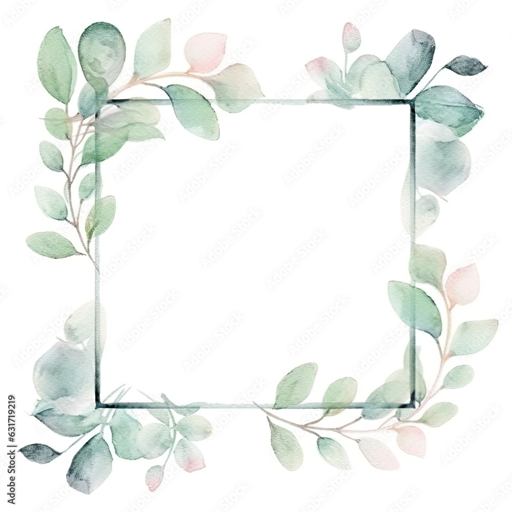 Fototapeta premium Watercolor eucalyptus leaves frame isolated