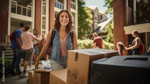 Young female college student moving her stuff out of home © ArtCookStudio