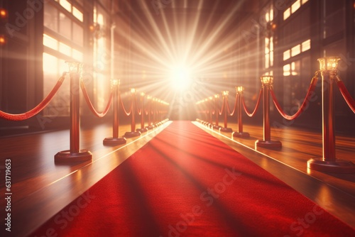 Fototapeta Red carpet with lights in the spotlight