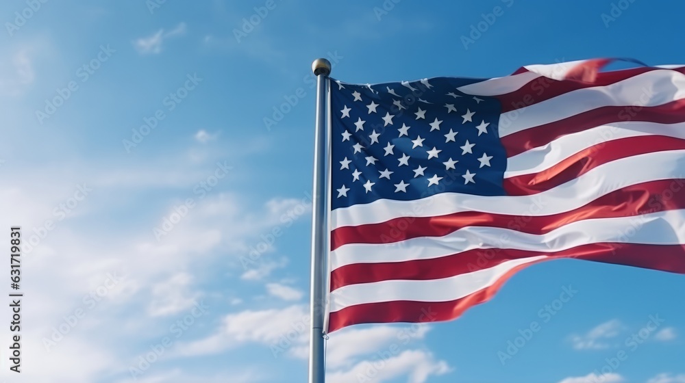 USA flag in the blue sky