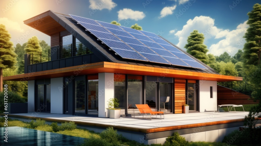 Solar panels on modern house