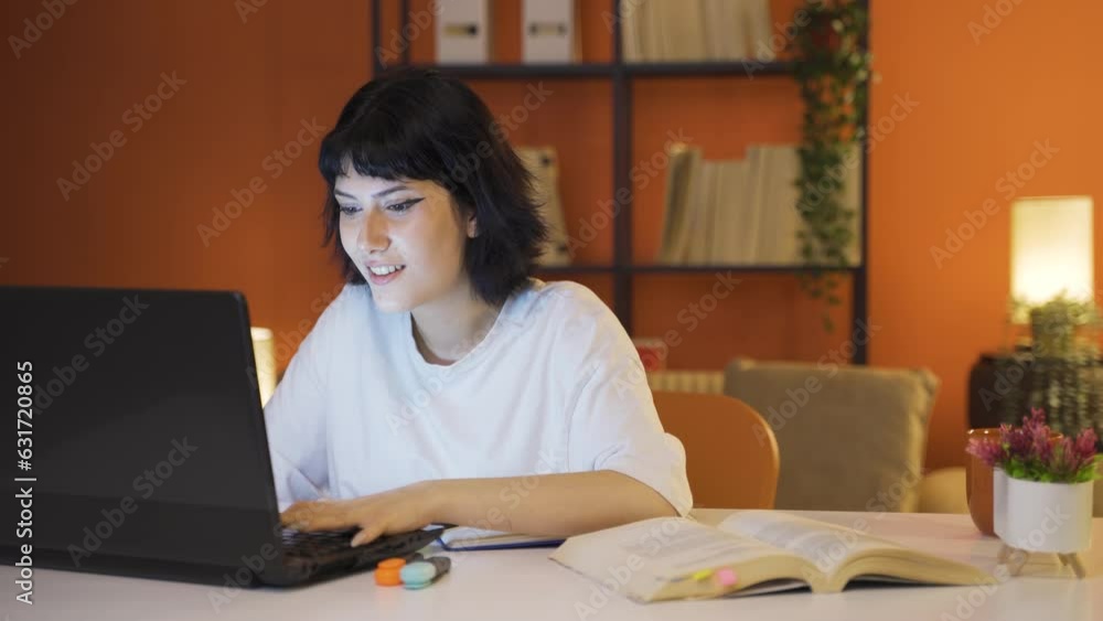 Happy Gaming Female student. Happy Gaming Female student.