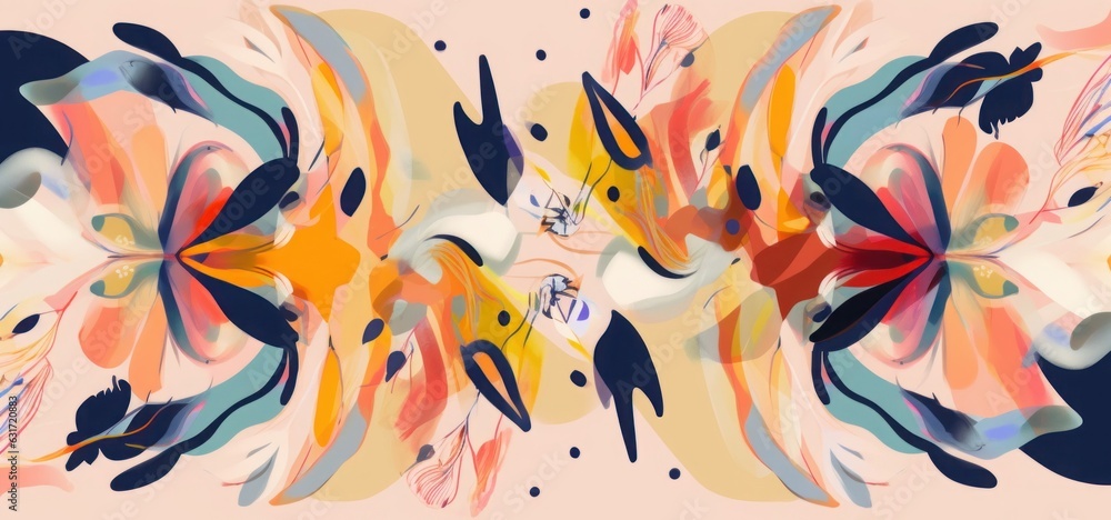 Hand drawn trendy mixed ethnic style floral print. Dynamic bright abstract botanical illustration. Fashionable template for design, Generative AI Hand drawn trendy mixed ethnic style floral print. Dynamic bright abstract botanical illustration. Fashionable template for design, Generative AI
