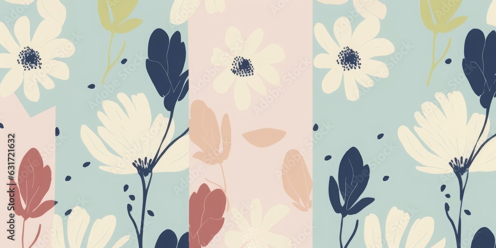 Bright hand drawn minimalist flower print. Modern botanical pattern. Fashionable template for design, Generative AI