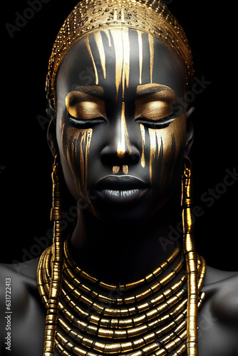 Beauty portrait fashion girl. Beauty girl face close up. luxury. Closeup African American woman Generative AI