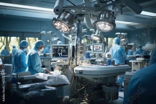 Medical Team Performing Surgical Operation in Modern Operating Room. Generated with AI