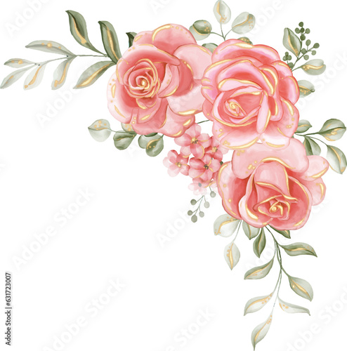 bouquet of roses on white background  flower rose pink gold arrangement  