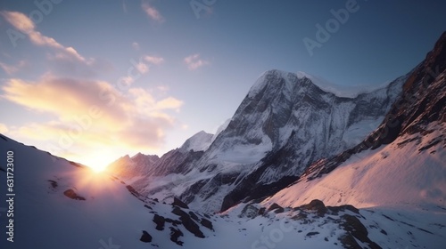 Immersive Alpine Landscape Snow-Capped Peaks in Golden Hour © Nils