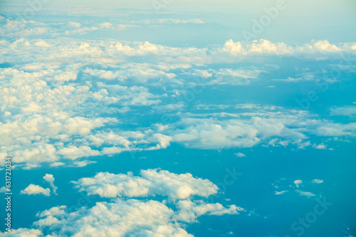 Aerial cloud fog sky with sunride light blue sky background photo