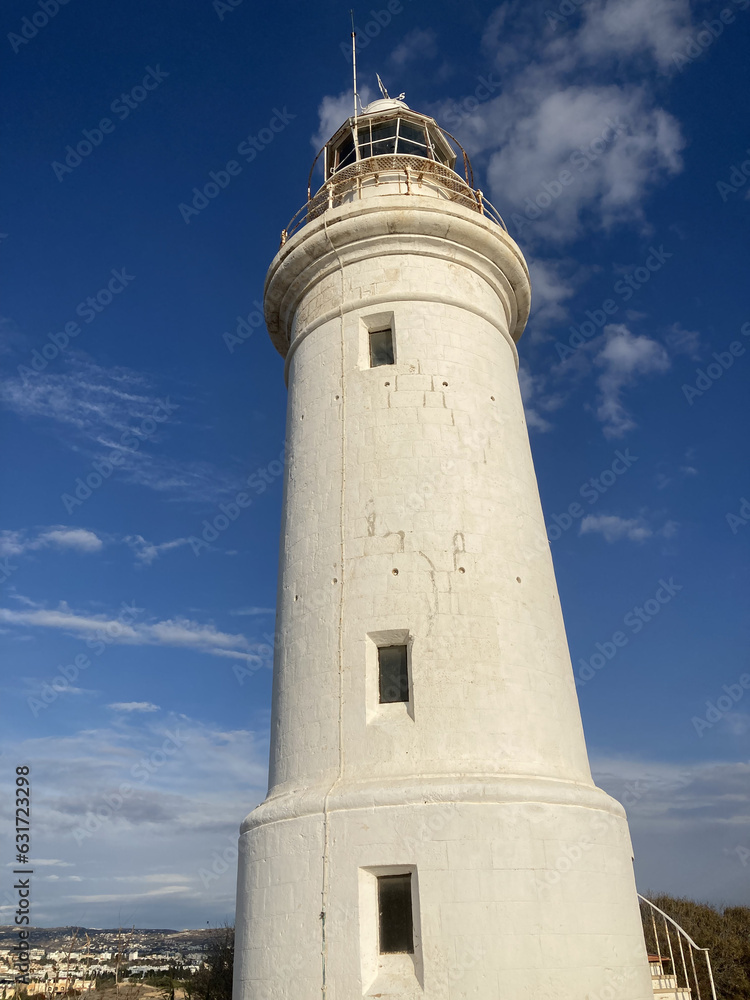 The view of Paphos lighthouse in the sky background