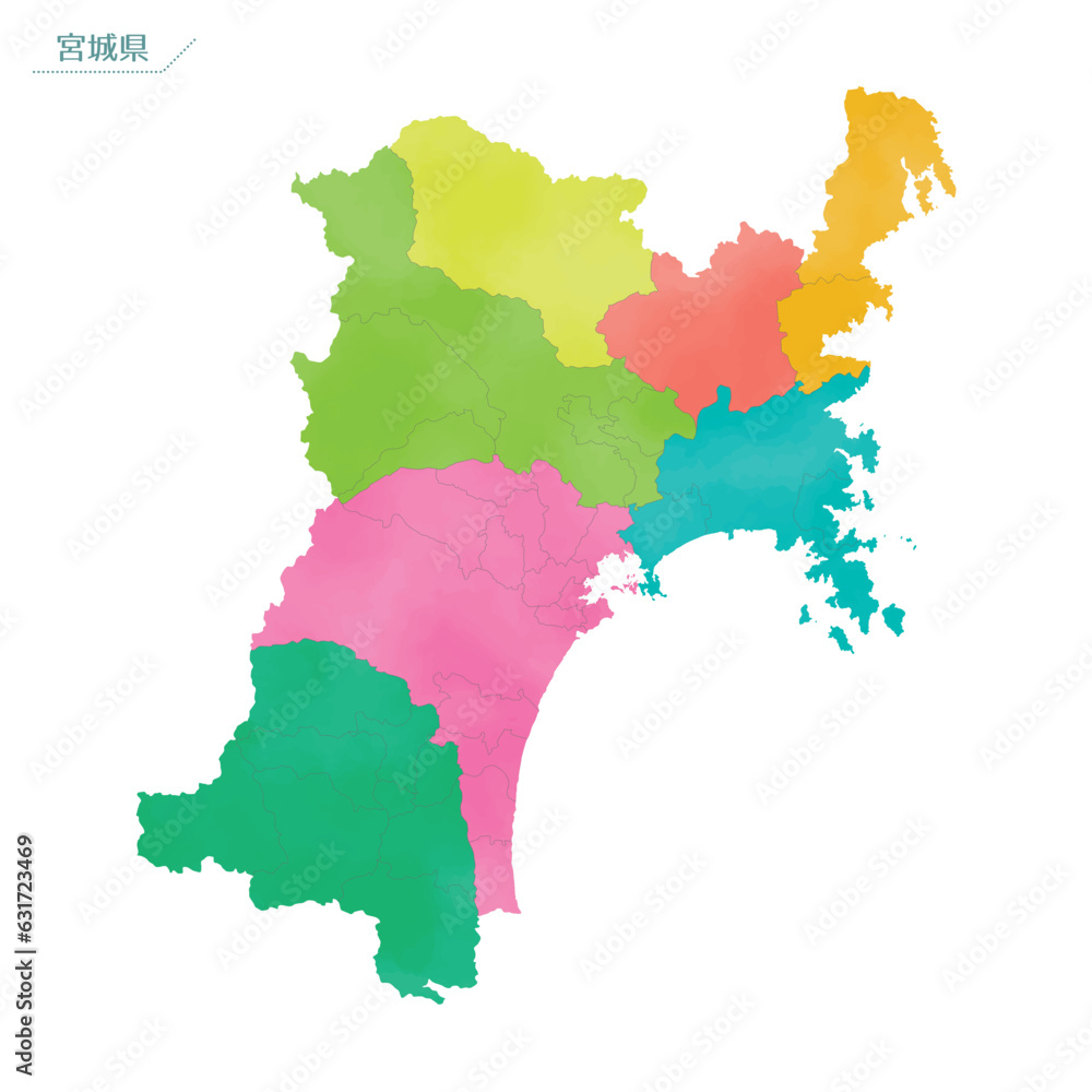 水彩風の地図 宮城県 水彩風の地図 宮城県