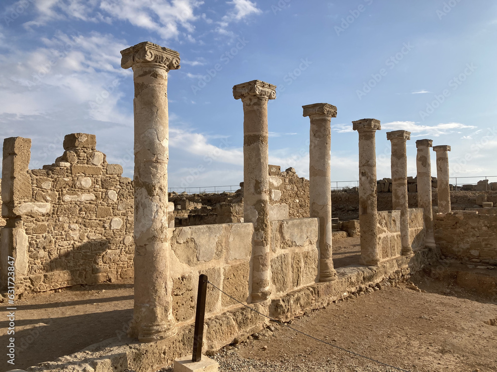 Walls and columns of the House of Theseus, Roman villa ruins at Kato Paphos Archaeological Park