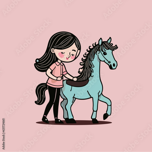 horse with a little long hair girl