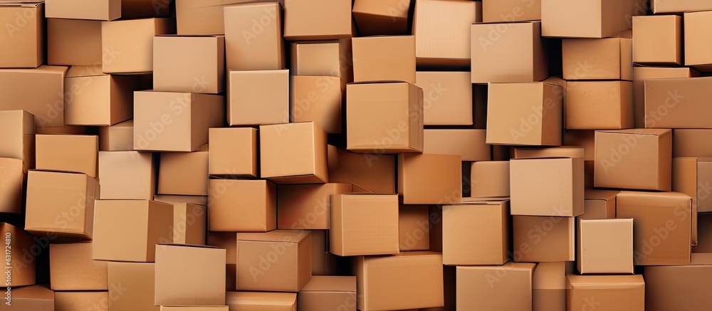 Many brown cardboard boxes with space for writing on them. Many brown cardboard boxes with space for writing on them.