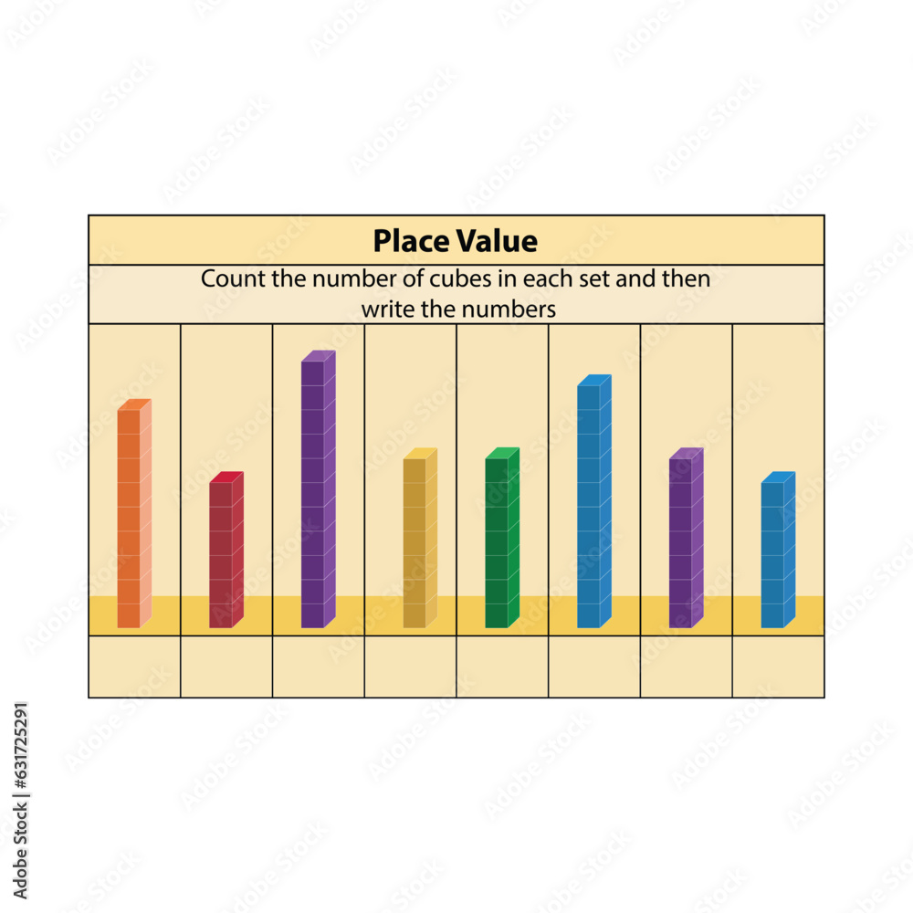 Place Value. stacked blocks counting. place value chart work. Vector illustration. Place Value worksheet. Clipart image isolated on white background. Place Value. stacked blocks counting. place value chart work. Vector illustration. Place Value worksheet. Clipart image isolated on white background.