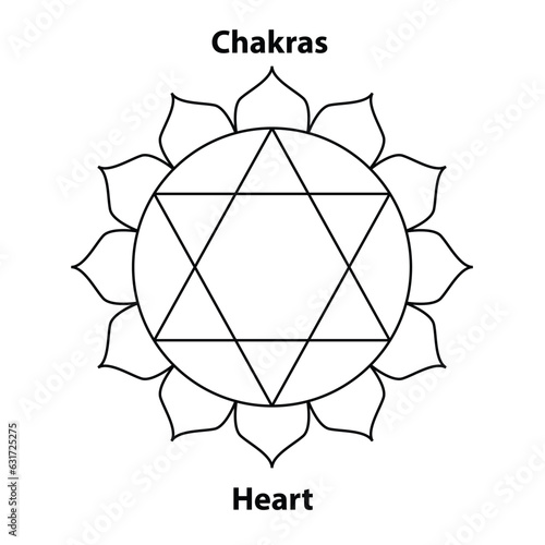 Heart Chakras. illustration of Hinduism and Buddhism. yoga chakra icons are isolated on white. For design, associated with yoga. 