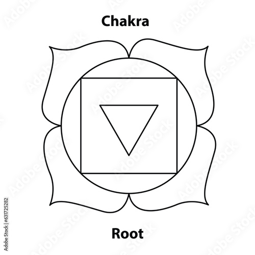 Root Chakra. illustration of Hinduism and Buddhism. yoga chakra icons are isolated on white. For design, associated with yoga. 