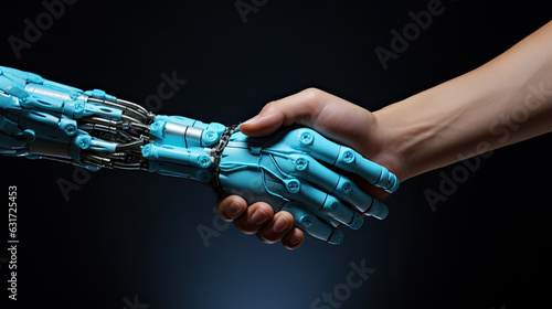 close-up handshake of human hand and robot hand