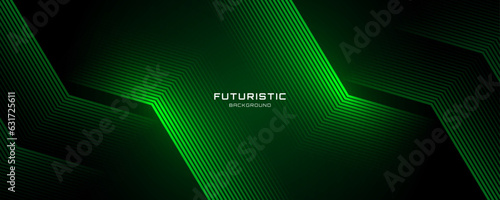 3D green techno abstract background overlap layer on dark space with glowing lines shape decoration. Modern graphic design element future style concept for banner, flyer, card, or brochure cover