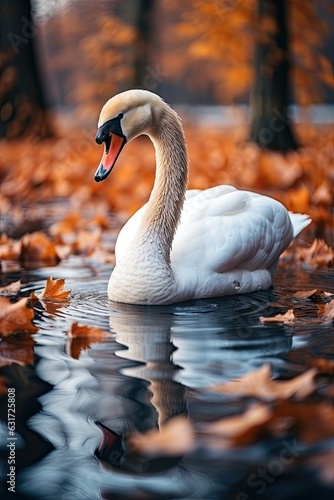 Fototapeta Naklejka Na Ścianę i Meble -  Swan in a autumn lake landscape