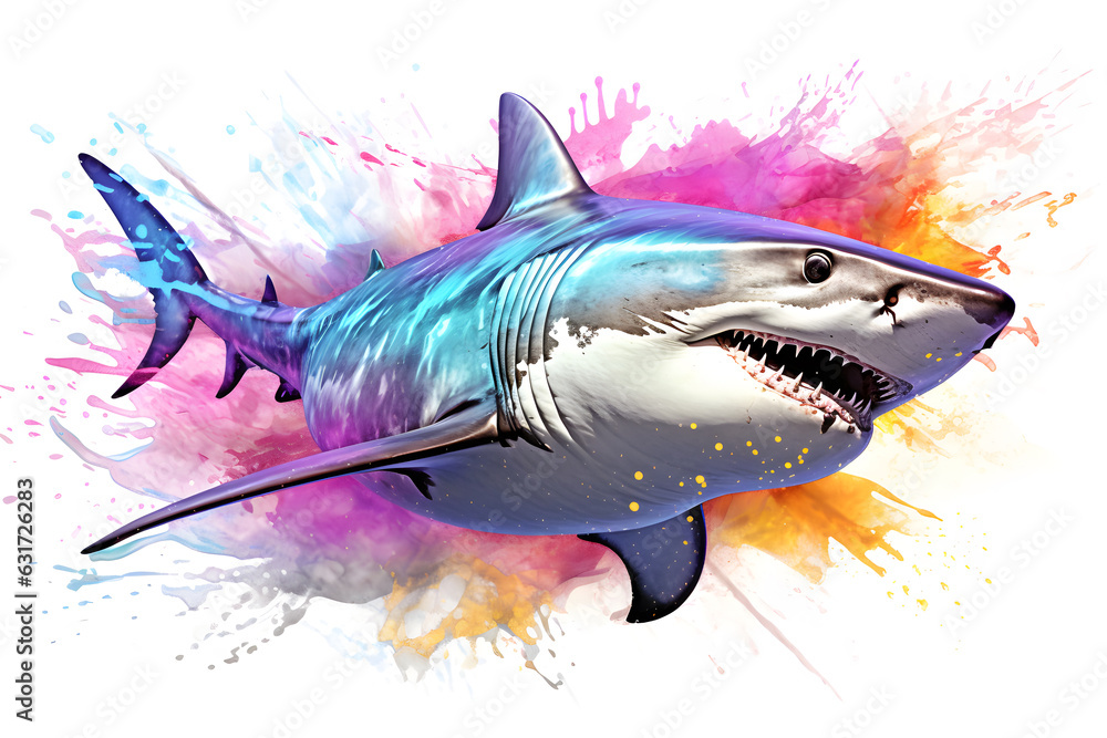 Colorful shark poster illustration isolated on white background Colorful shark poster illustration isolated on white background