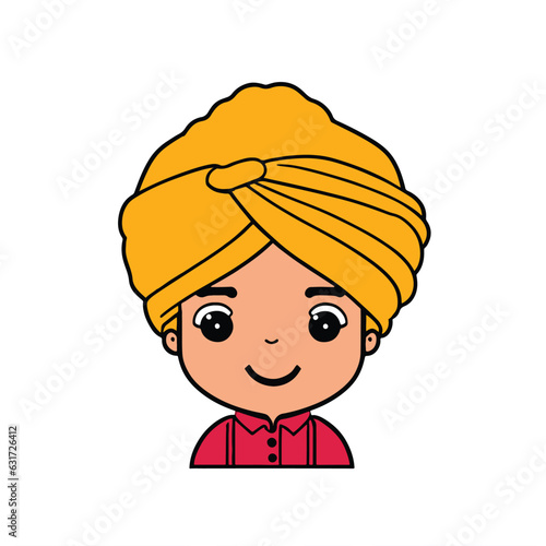Vector illustration of indian punjabi kid also called sardar ji, sikh boy. Cartoon style flat design. Isolated on white background
