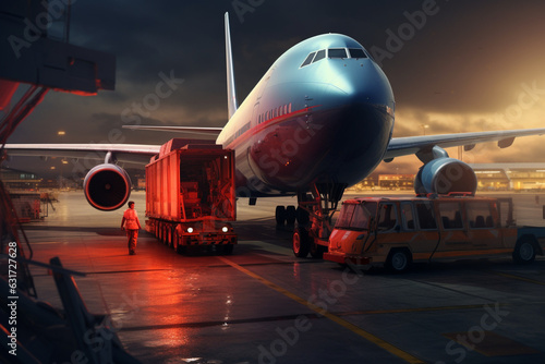 Truck loading cargo onto airplane