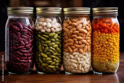 Various dried legumes in jars