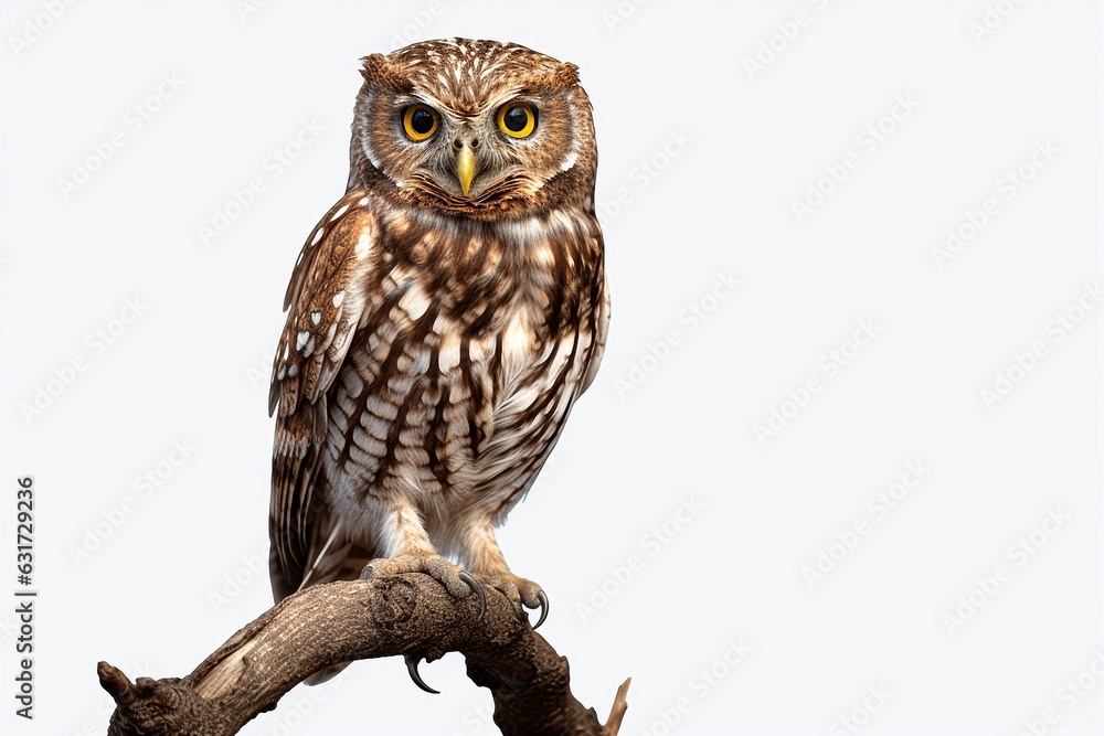 owl sits on a branch isolated on white background. owl sits on a branch isolated on white background.