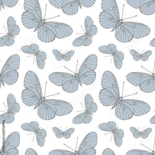 Seamless pattern with blue butterflies on a white background. Pattern for children s and women s textiles  covers  backgrounds  wallpapers and cards