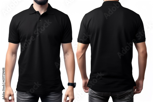 Front and Back View of Black Polo Shirt For Design Mock Up Created with Generative AI Technology