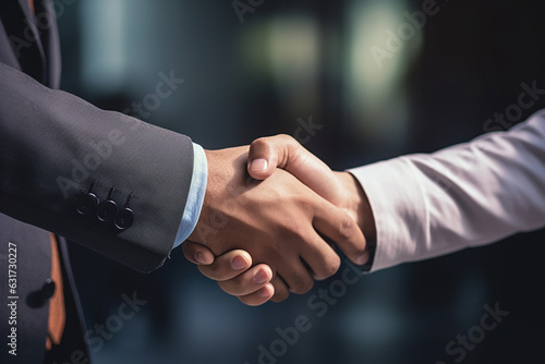 Two Unrecognizable Business Man Shake Hand Agreement Coworking Center Business Team Coworkers