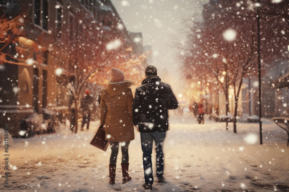 Two unrecognizable people are enjoying Heavy snowfall
