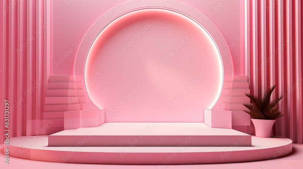 Abstract minimalistic monochrome scene with geometric shapes. Pink visualization AI Abstract minimalistic monochrome scene with geometric shapes. Pink visualization AI