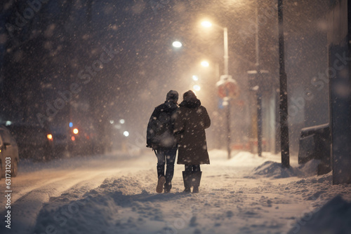Two unrecognizable people are enjoying Heavy snowfall