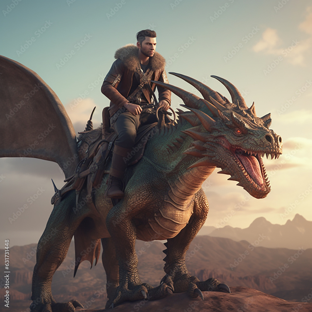 Fototapeta premium Man Riding a Dragon, Made with Generative AI