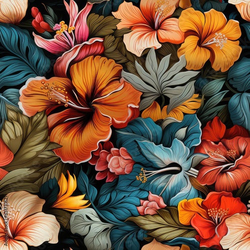 Vibrant tropical flowers background illustration. Generative AI