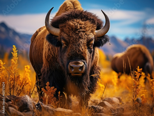 Bison in its Natural Habitat, Wildlife Photography, Generative AI © Vig