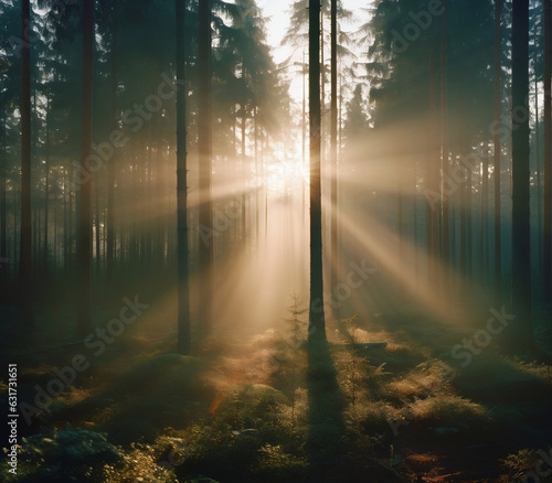 sunrise in the forest. AI Generated Images