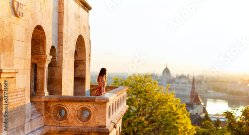 Print op canvas Beautiful woman in Budapest