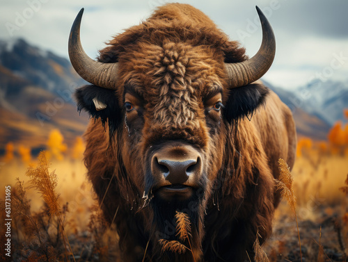 Bison in its Natural Habitat, Wildlife Photography, Generative AI