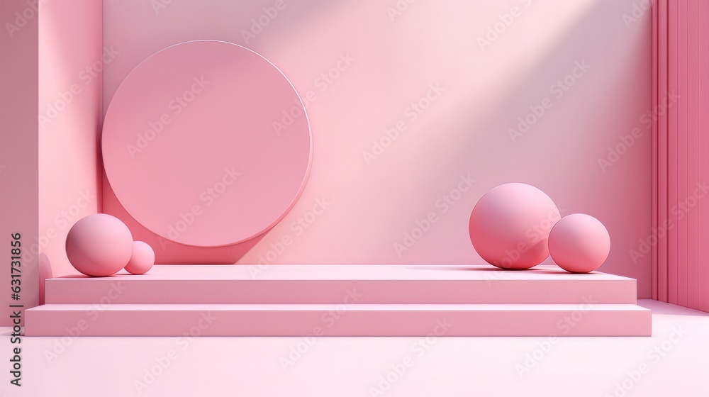 Abstract minimalistic monochrome scene with geometric shapes. Pink visualization AI Abstract minimalistic monochrome scene with geometric shapes. Pink visualization AI