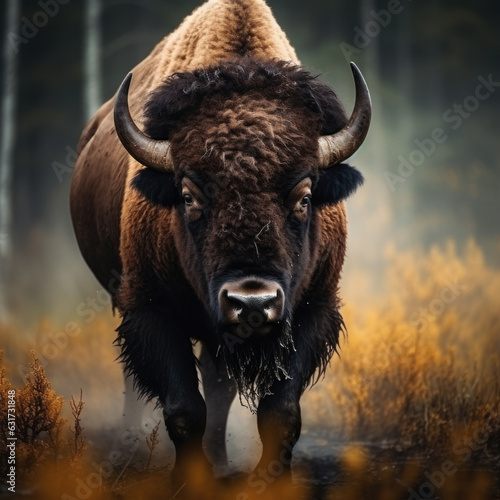 Bison in its Natural Habitat, Wildlife Photography, Generative AI