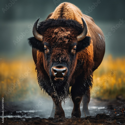 Bison in its Natural Habitat, Wildlife Photography, Generative AI