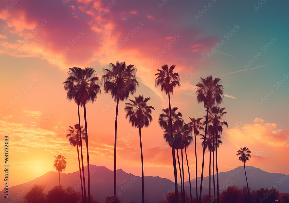 sunset background of palm forest