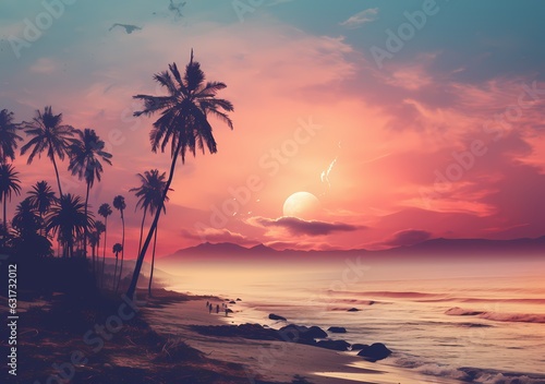 sunset background of palm forest © patungkead