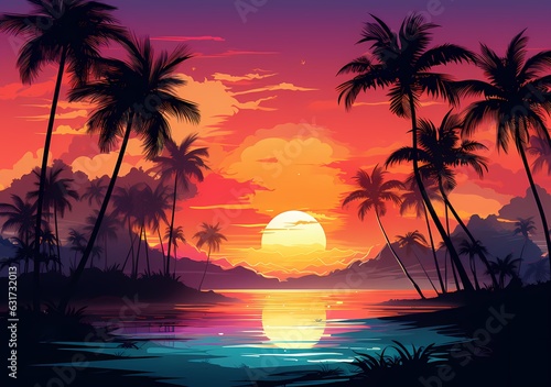 sunset background of palm forest © patungkead
