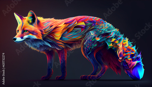 Fox rainbow colors surreal illustration on grey background