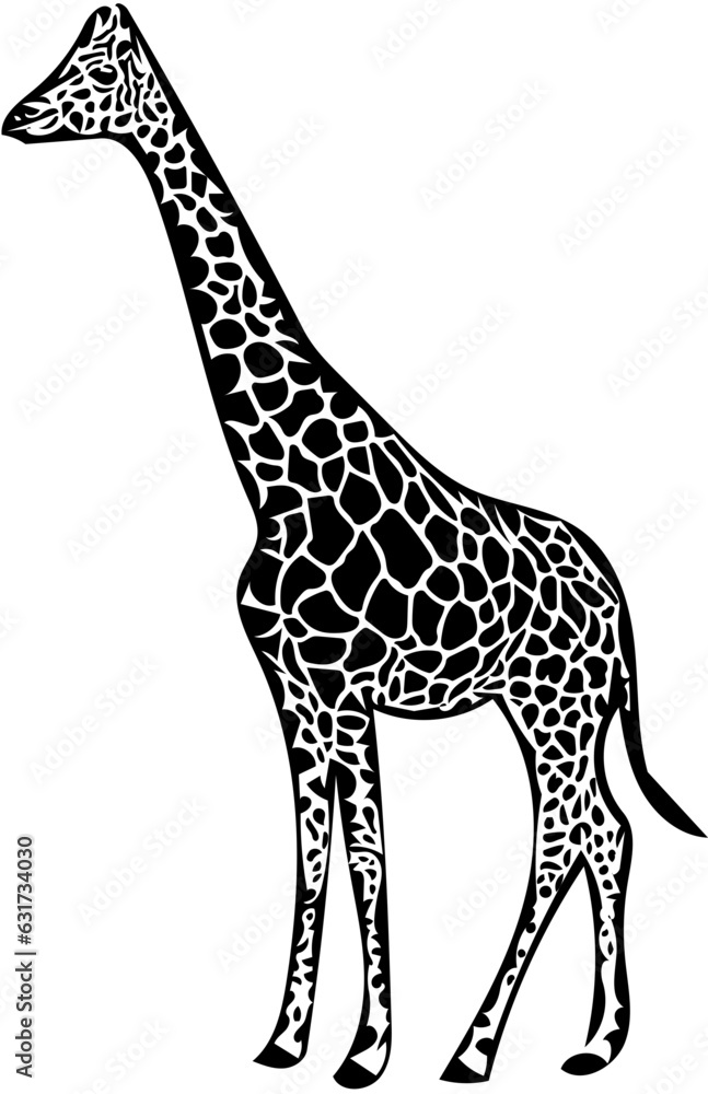 Naklejka premium giraffe silhouette vector black and white | Illustration of a giant giraffe on white canvas